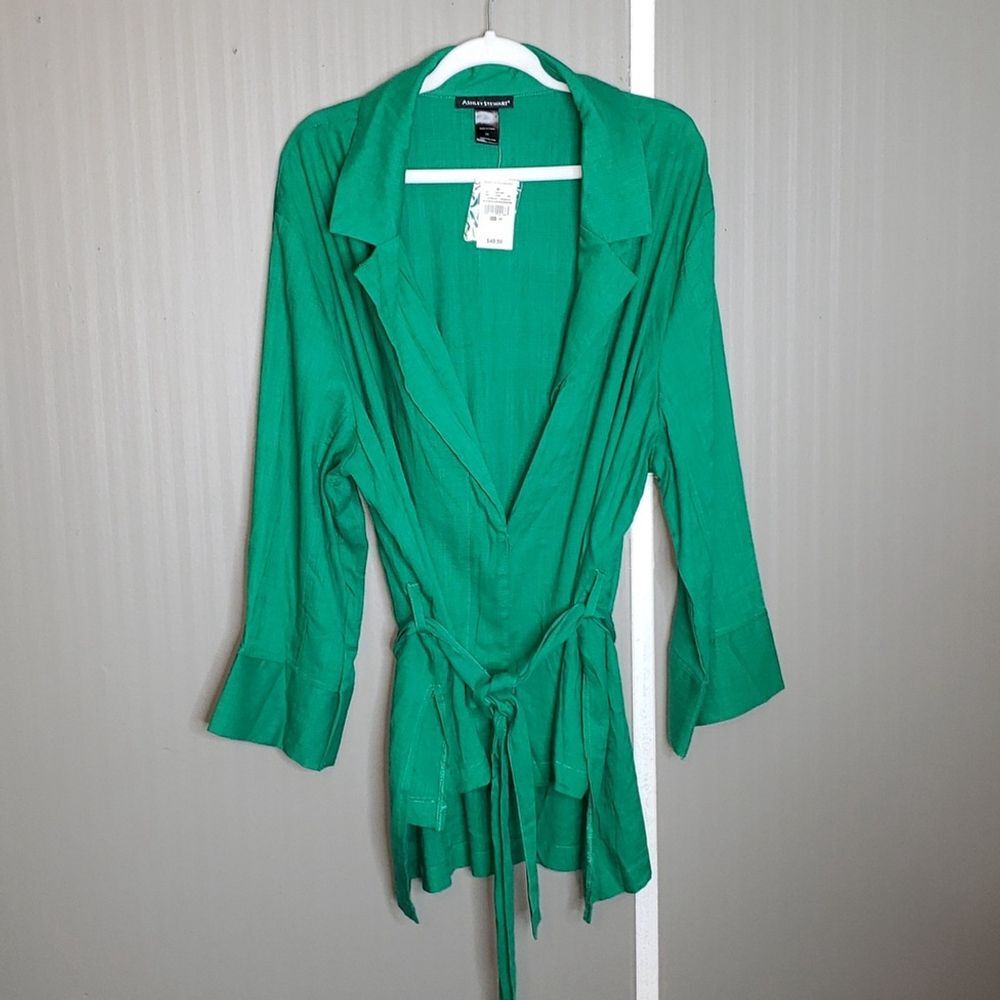Ashley Stewart Linen Blend Lightweight Jacket Blazer Green Plus 20